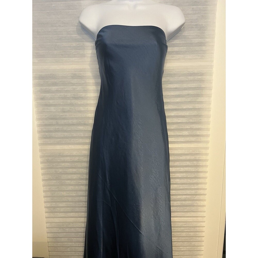 Strapless Satin Slip Dress in Blue - Picture 8 of 12
